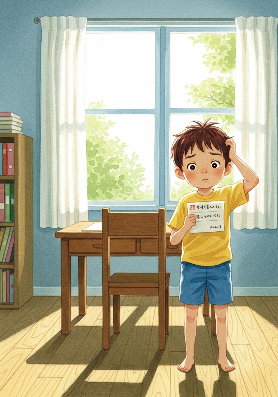 手紙が読めなくて困っている男の子