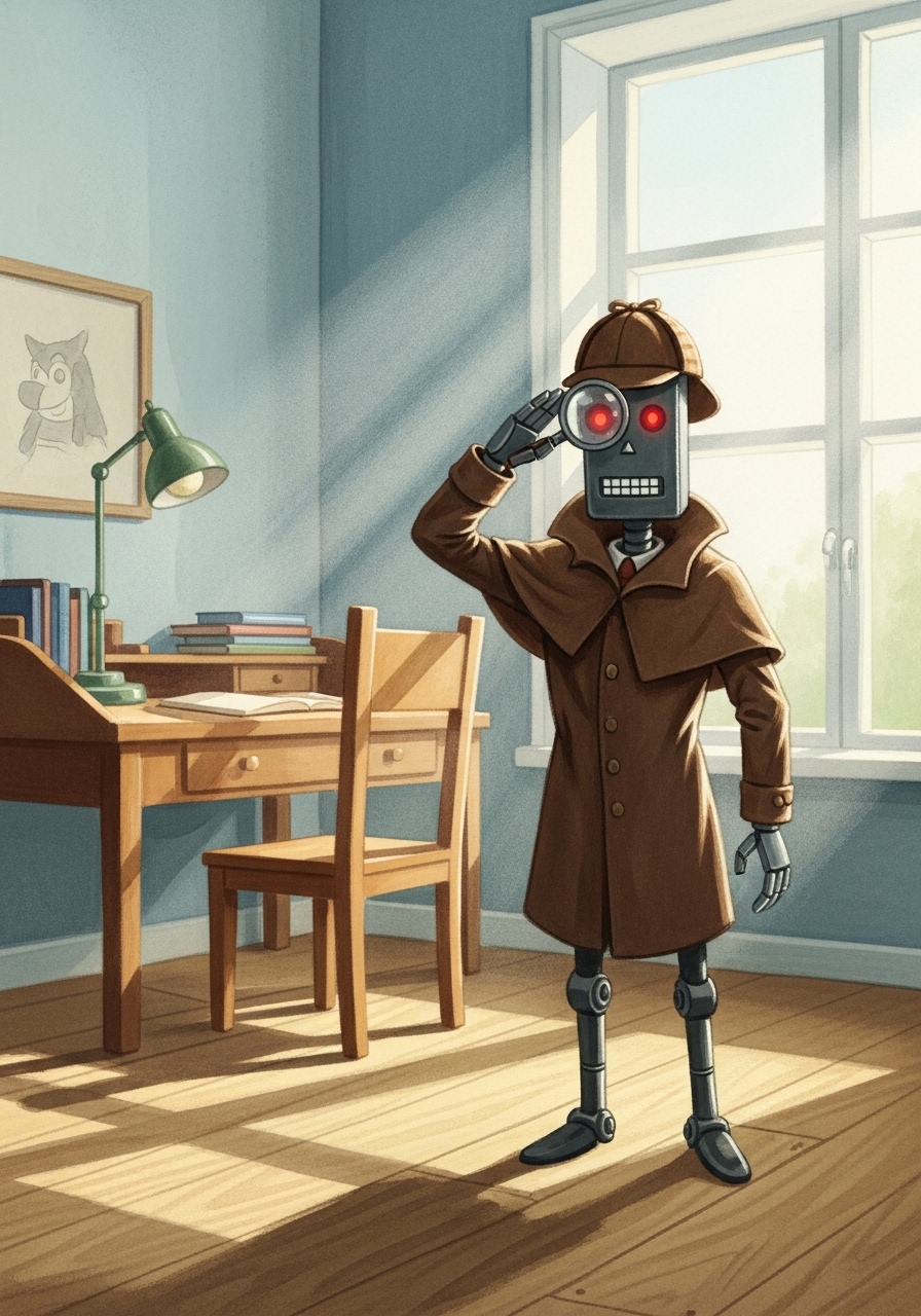 探偵ロボットのチェッカーが登場する