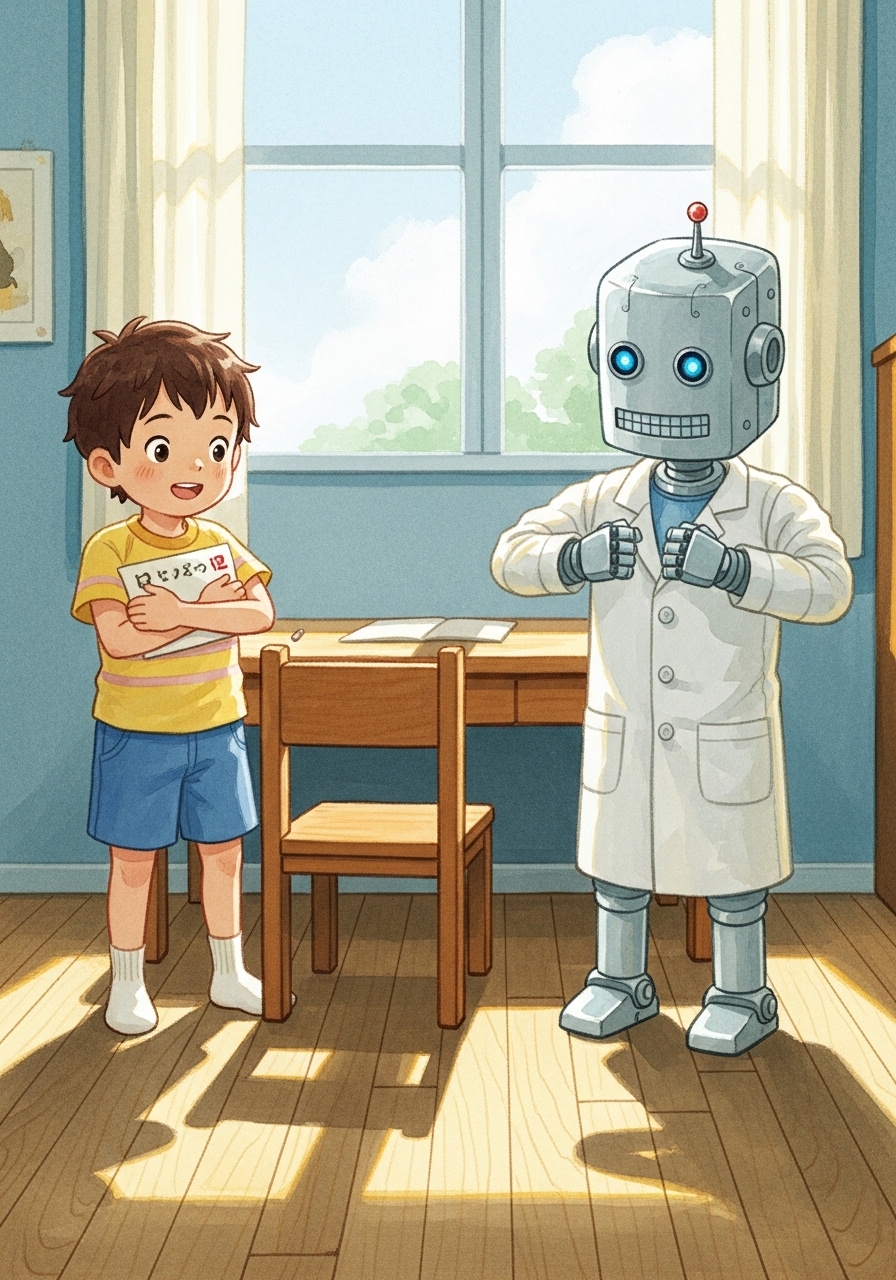 ゆうきくんとロボットたちが喜んでいる